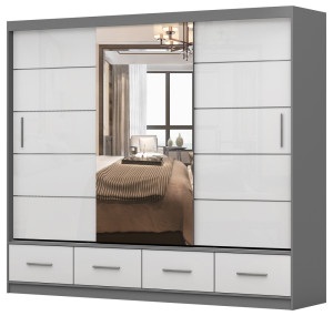 Szafa przesuwna Follrina 250 cm z lustrem szara/biały połysk SELSEY