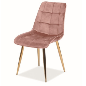 Krzesło tapicerowane Briare różowe na złotych nóżkach SELSEY