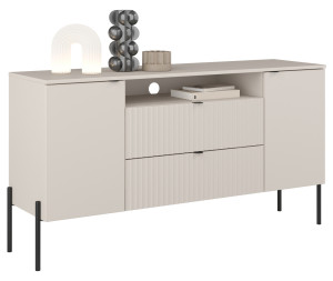 Komoda dwudrzwiowa Ore z dwiema szufladami 140 cm kaszmir z ryflowanym frontem SELSEY