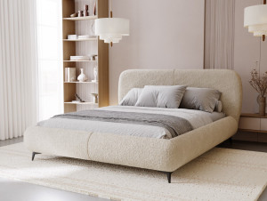 ELLE Nowoczesne łóżko tapicerowane w tkaninie boucle
