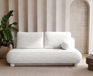 MAJA Nowoczesna Kanapa z funkcją spania w tkaninie boucle