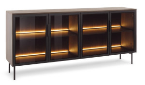 LUMIN Komoda przeszklona 4D + LED, podświetlana Dąb Dunin