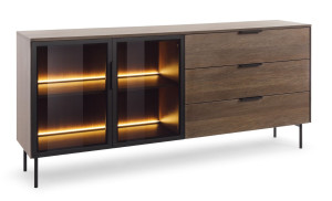 LUMIN Komoda do salonu  2D3S + LED w kolorze Dąb Dunin półki + szuflady