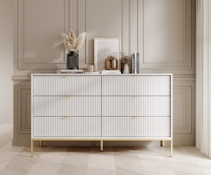 NEW biała komoda ryflowana KS154+ stelaż złoty