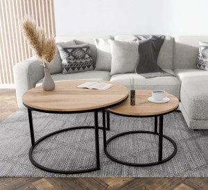 Okrągły stolik kawowy 2w1 metalowy industrial loft fi 71/51