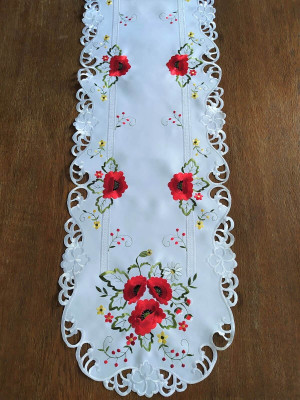 Bieżnik 40x180 w kolorze białym z czerwonymi makami
