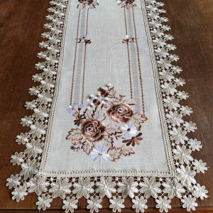 Bieżnik 40x180 w kolorze beżowym z brązowymi różami