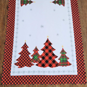 Bieżnik świąteczny 40x180 w kolorze białym z choinkami