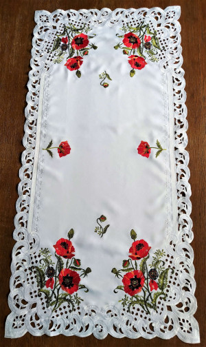Bieżnik 60x120 w kolorze białym z czerwonymi makami