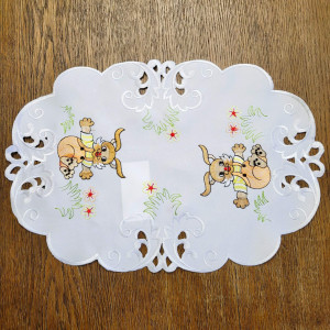 Wielkanocna serwetka 30x45 w kolorze białym z wesołymi zajączkami