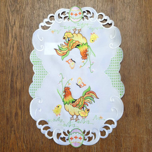 Wielkanocna serwetka 30x45 w kolorze białym z kurzą rodziną
