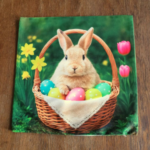 Wielkanocna poszewka dekoracyjna Zajączek w koszyku wielkanocnym