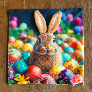 Wielkanocna poszewka dekoracyjna 3D Zając wśród kolorowych pisanek