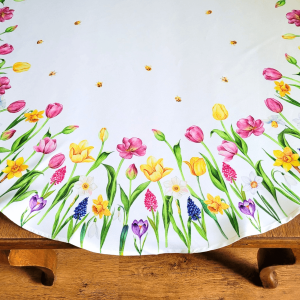 Obrus o średnicy 130 cm tulipany