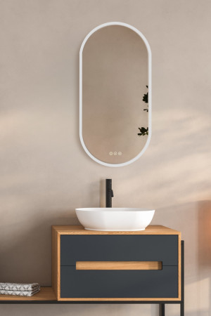 Oval Badrumsspegel LED HANNA 40x80 cm – Mattvit – Imfri med Touch-sensor