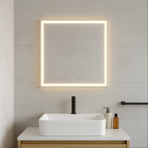 LED-spegel, Badrumsspegel THEO, rektangulär 800x800 mm, mattsvart