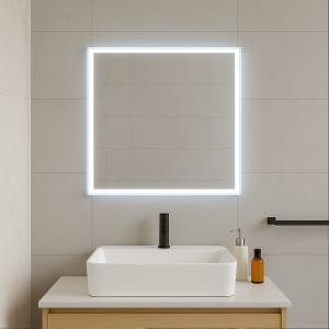LED-spegel, Badrumsspegel THEO, rektangulär 1000x800 mm, mattsvart