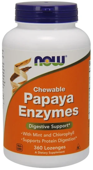 NOW Foods - Papaya Enzyme, Papaina, 360 pastylek do ssania