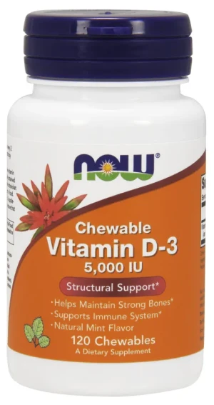 NOW Foods - Witamina D3, 5000 IU, 120 tabletek do ssania