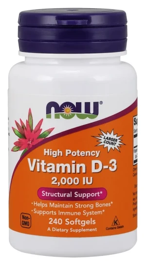 NOW Foods - Witamina D3, 2000 IU, 240 kapsułek miękkich