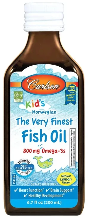 Carlson Labs - Kid's Olej Rybny, 800mg, Cytryna, Płyn, 200 ml