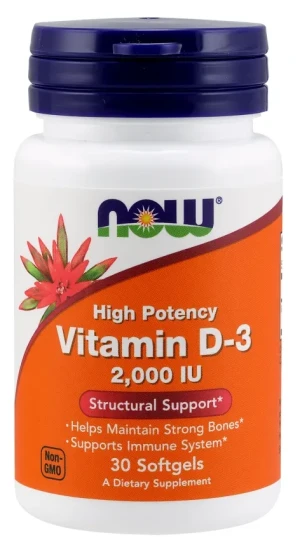 NOW Foods - Witamina D3, 2000 IU, 30 kapsułek miękkich