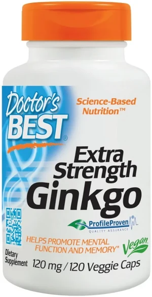 Doctor's Best - Gingko Biloba, Ekstra Moc, Miłorząb Dwuklapowy, 120mg, 120 vkaps