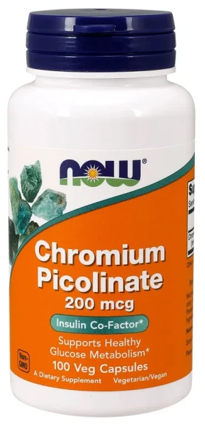 NOW Foods - Pikolinian Chromu, Chromium Picolinate, 200µg, 100 kapsułek