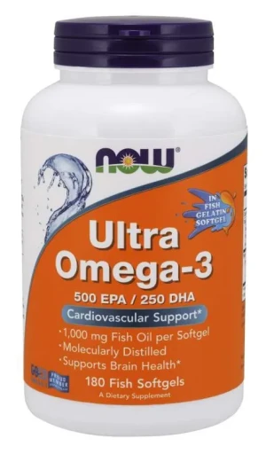 NOW Foods - Ultra Omega-3 (w Żelatynie Rybiej), 180 kapsułek miękkich