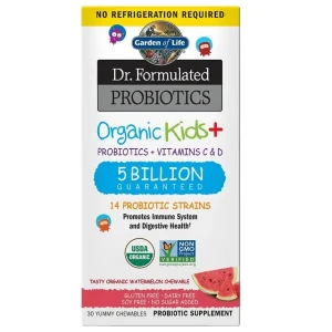 Garden of Life - Probiotyk dla Dzieci, Probiotics Organic Kids+, Arbuz, 30 tabletek do żucia