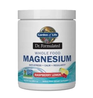 Garden of Life - Dr. Formulated Whole Food, Magnez, Smak Malinowo-Cytrynowy, Proszek, 198g