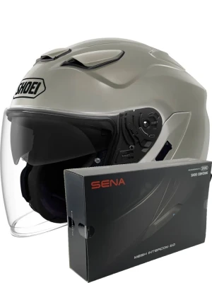 Zestaw: kask otwarty Shoei J-Cruise 3 Chalk szary + dedykowany interkom motocyklowy Sena SRL 3 + Gratisy