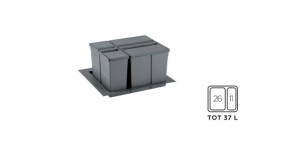 9 XL - Zestaw koszy do segregacji śmieci, do szuflady 60 cm, wys. 277 mm (1 x 26 l, 1 x 11 l)