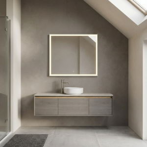 Lustro z oświetleniem LED, THEO 230 V, prostokątne 1000x800 mm, rama aluminiowa biały mat, zmienna barwa światła ciepła/zimna