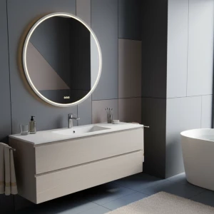 Lustro z oświetleniem LED EMMA, okrągłe średnica 900 mm, rama aluminiowa biały mat, zmienna barwa światła ciepła/zimna