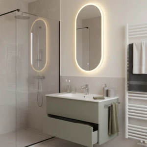 Lustro z oświetleniem LED LENI, owalne 400x800 mm, zmienna barwa światła ciepła/zimna, posiada matę grzewczą