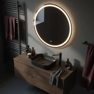 Lustro z oświetlenem LED EMMA, okrągłe średnica 900 mm, rama aluminiowa czarny mat, zmienna barwa światła ciepła/zimna