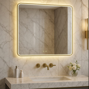 Lustro z oświetleniem LED, NOAH 230 V, prostokątne 1200x700 mm, rama aluminiowa biały mat, zmienna barwa światła ciepła/zimna