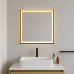Lustro z oświetleniem LED, THEO 230 V, prostokątne 1000x800 mm, rama aluminiowa czarny mat, zmienna barwa światła ciepła/zimna