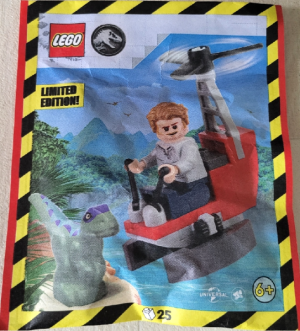Lego Owen With Helicopter And Raptor Paperbag (122403)