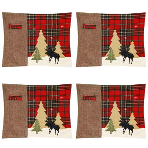 Podkładki świąteczne na stół 4 szt. 44x33cm mata z reniferem czerwona