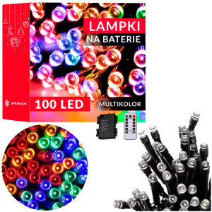 Lampki choinkowe na baterie 100 LED zewnętrzne, wewnętrzne 10 m na pilot, multikolor