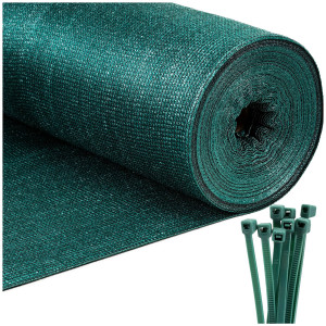 Siatka cieniująca 63% osłonowa 1,5x10 m zielona 50 szt. opasek zaciskowych