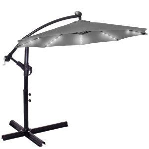 Parasol z oświetleniem LED na taras 300 cm na wysięgniku ogrodowy składany, z korbką grafitowy