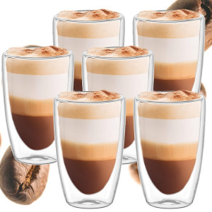 Szklanki z podwójnym dnem 6 szt. na kawę herbatę 450 ml termiczne