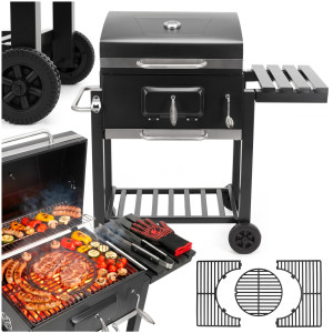 Grill ogrodowy na węgiel, pokrywa z termometrem, ruszt emaliowany