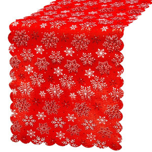 Bieżnik na stół 180x36cm obrus świąteczny ze śnieżynkami czerwony