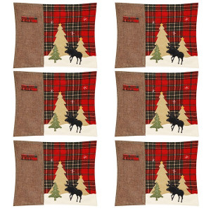 Podkładki świąteczne na stół 6 szt. 44x33cm mata z reniferem czerwona