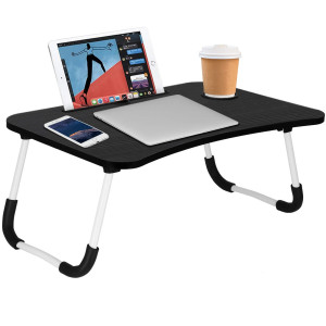 Podstawka składana na komputer, mobilny stolik pod laptopa miejsce na kubek i tablet czarny