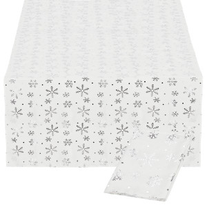 Bieżnik na stół 220x140 cm obrus świąteczny ze śnieżynkami biały
